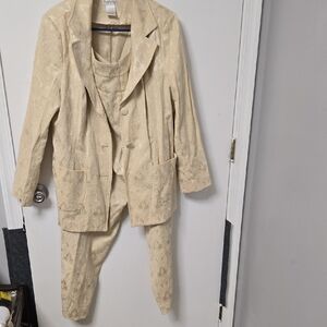 Men's Cream Textured Suit - Classic Two-Button Blazer & Trousers